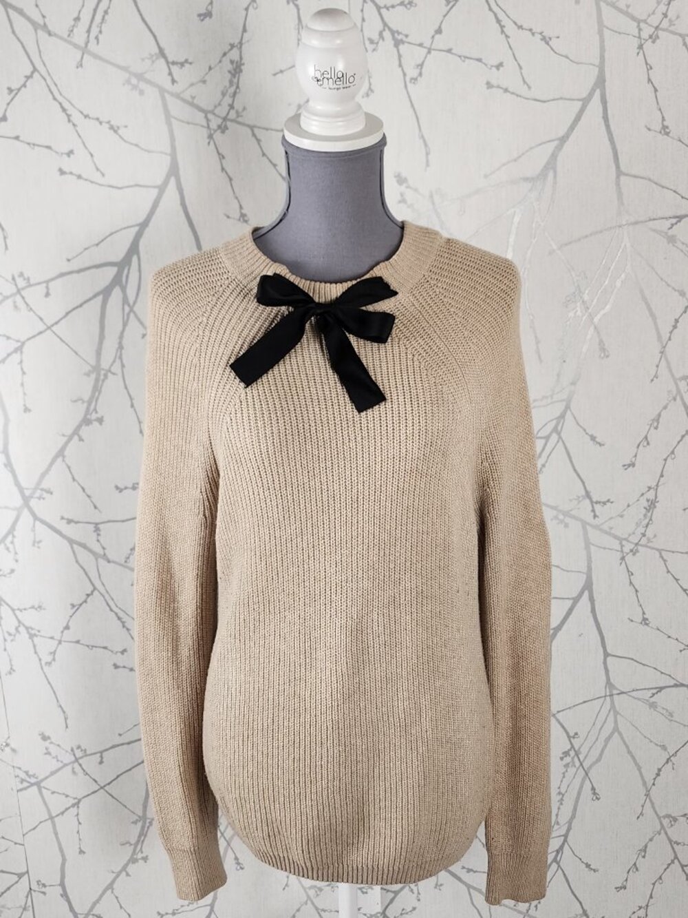 J. Crew Cotton Wool Blend Ribbed Knit Bow Crewneck Sweater